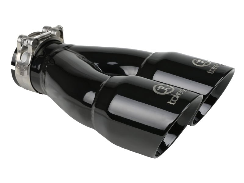aFe Takeda 2.5in 304 Stainless Steel Clamp - on Exhaust Tip 2.5in Inlet 3in Dual Outlet - Black - CPC Performance