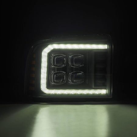 AlphaRex 05 - 07 Ford F250/350/450/550 Super Duty NOVA LED Proj HL Blk w/Actv Light & Seq Sig + SB DRL - CPC Performance