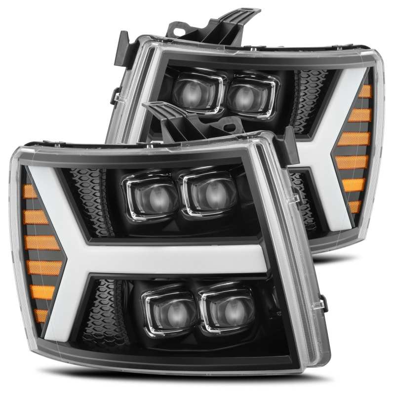 AlphaRex 07 - 13 Chevy 1500HD(NewBody) NOVA LED Proj Headlight Plank Sty Glos Blk w/Activ Lite/Seq Sig - CPC Performance