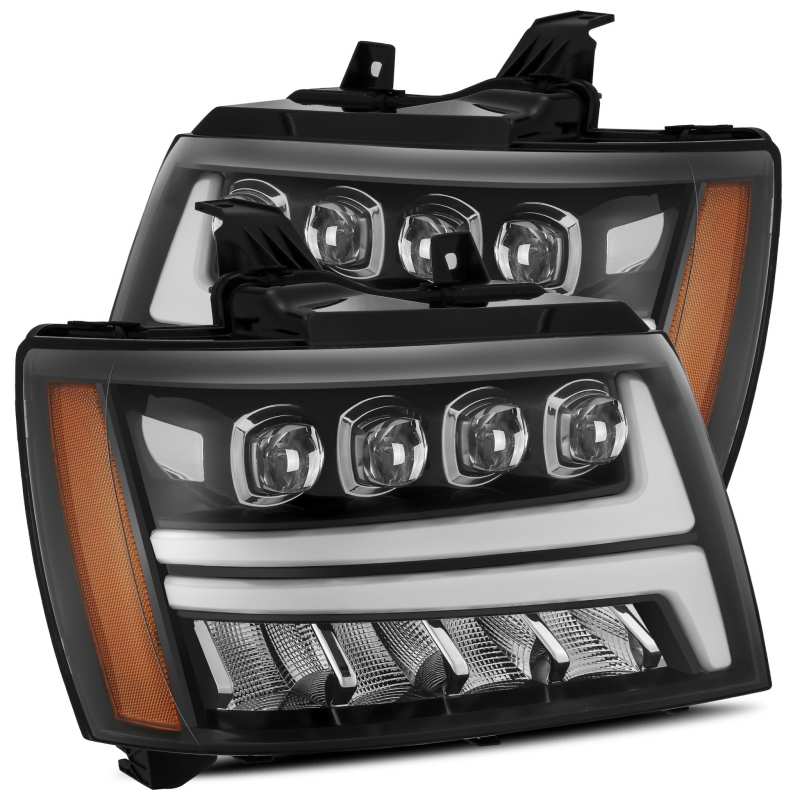 AlphaRex 07 - 13 Chevy Avalanche NOVA LED Proj Headlights Plank Style Gloss Black w/Activ Light/DRL - CPC Performance