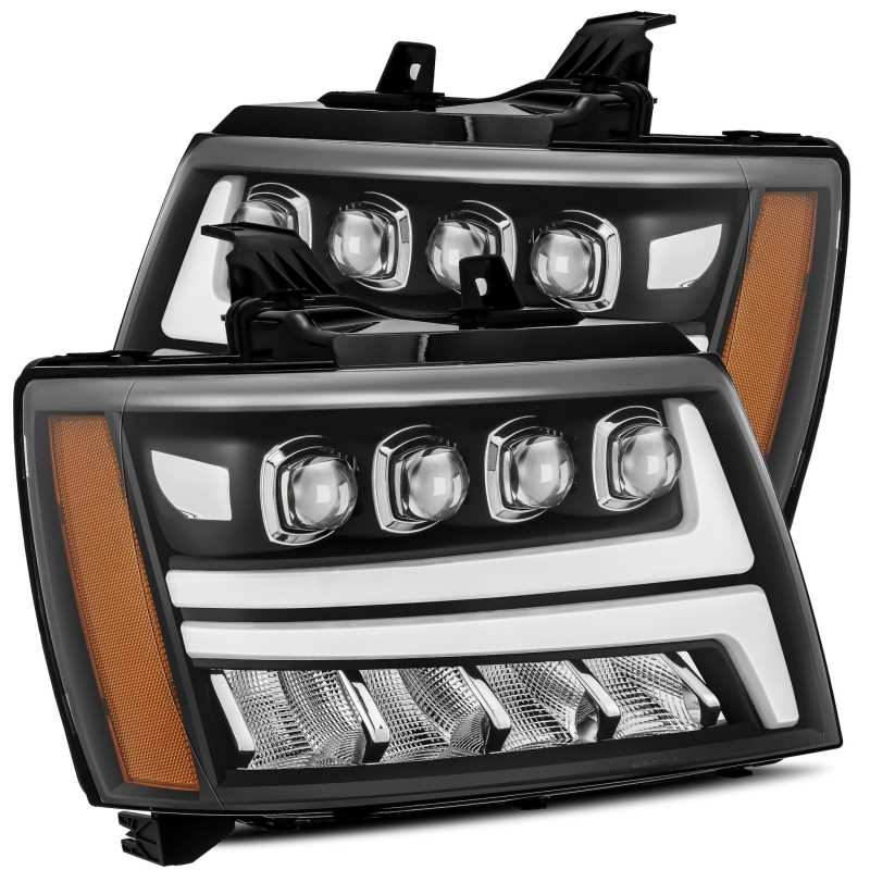 AlphaRex 07 - 13 Chevy Avalanche NOVA LED Proj Headlights Plank Style Matte Black w/Activ Light/DRL - CPC Performance