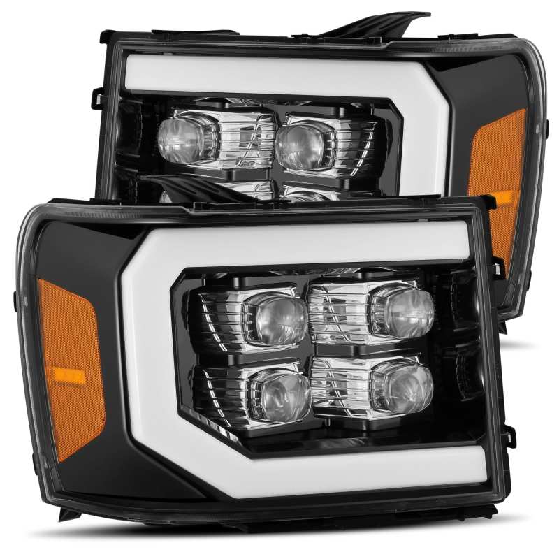 AlphaRex 07 - 13 GMC 1500HD NOVA LED Proj Headlights Plank - Jet Black w/Activ Light/Seq Signal/DRL - CPC Performance
