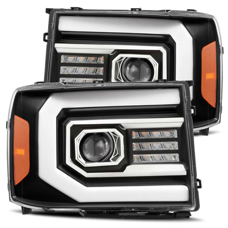 AlphaRex 07 - 13 GMC 1500HD PRO - Series Proj Headlights Plank Style Matte Blk w/Activ Light/Seq Signal - CPC Performance