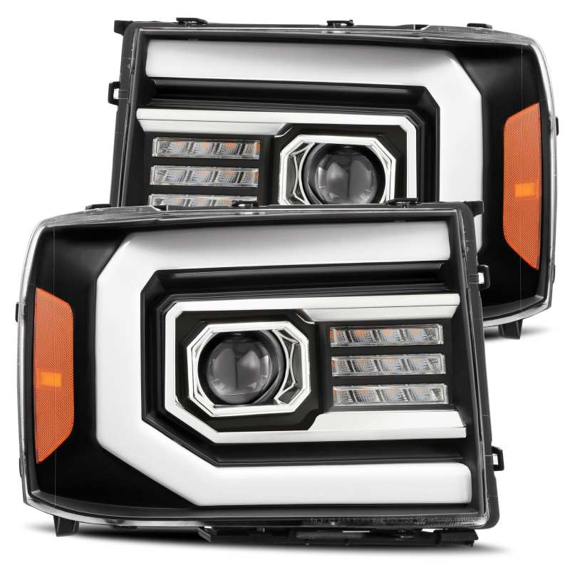 AlphaRex 07 - 13 GMC 1500HD PRO - Series Proj Headlights Plank Style Matte Blk w/Activ Light/Seq Signal - CPC Performance