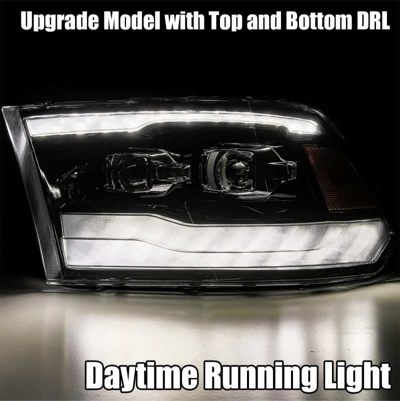 AlphaRex 09 - 18 Dodge Ram 1500HD LUXX LED Proj Headlights Plnk Style Blk w/Activ Light/Seq Signal/DRL - CPC Performance