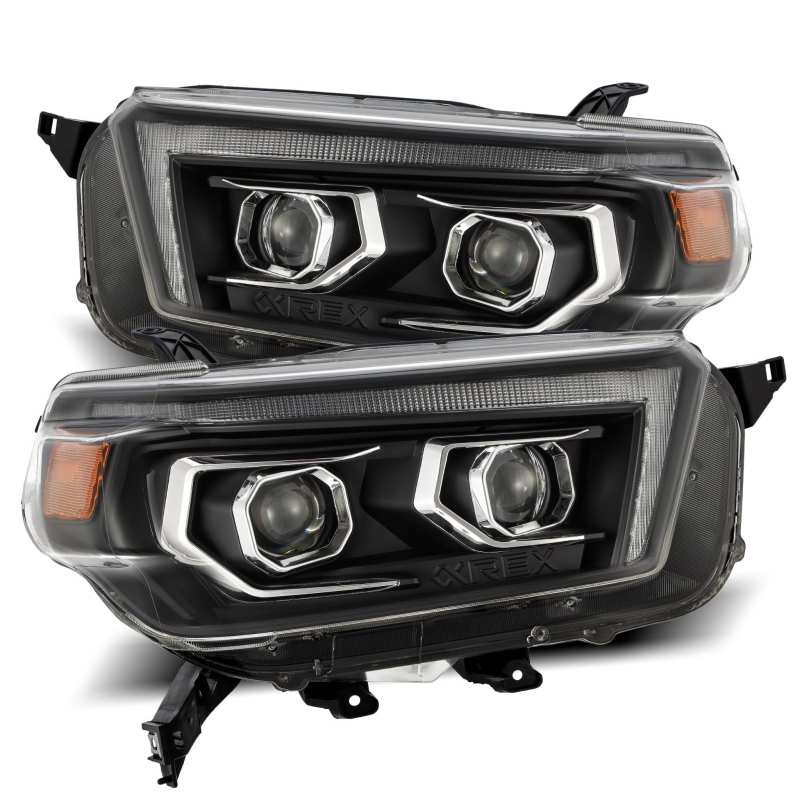 AlphaRex 10 - 13 Toyota 4Runner LUXX LED Proj Headlights Plank Style Black w/Seq Signal/DRL - CPC Performance