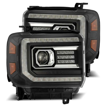 AlphaRex 14 - 18 GMC Sierra LUXX LED Proj Headlights Plank Style Black w/Activ Light/Seq Signal/DRL - CPC Performance