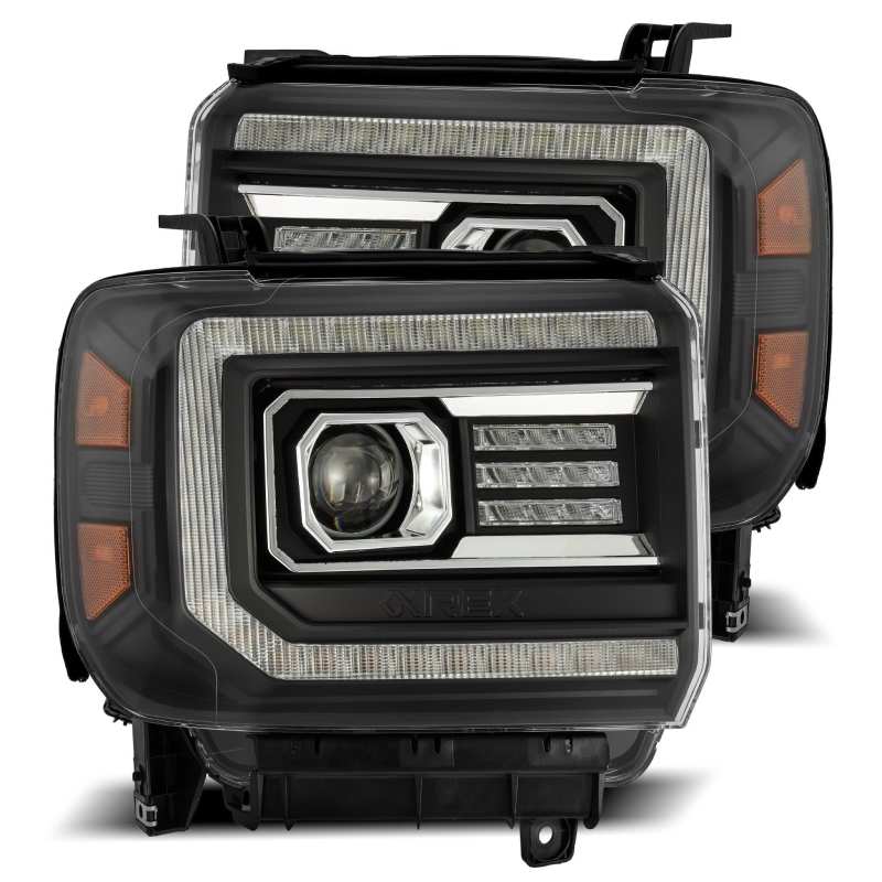 AlphaRex 14 - 18 GMC Sierra LUXX LED Proj Headlights Plank Style Black w/Activ Light/Seq Signal/DRL - CPC Performance