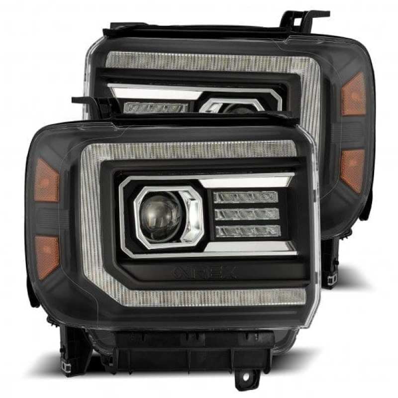 AlphaRex 14 - 18 GMC Sierra LUXX LED Proj Headlights Plank Style Black w/Activ Light/Seq Signal/DRL - CPC Performance