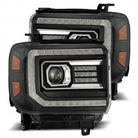 AlphaRex 14 - 18 GMC Sierra LUXX LED Proj Headlights Plank Style Black w/Activ Light/Seq Signal/DRL - CPC Performance