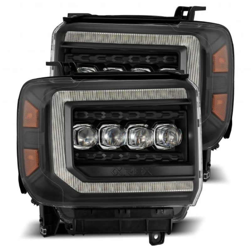 AlphaRex 14 - 18 GMC Sierra NOVA LED Proj Headlights Plank Style Black w/Activ Light/Seq Signal/DRL - CPC Performance