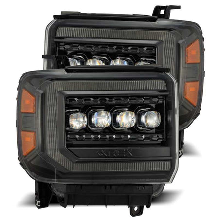 AlphaRex 14 - 18 GMC Sierra NOVA LED Proj Headlights Plnk Style Alpha Blk w/Activ Light/Seq Signal/DRL - CPC Performance