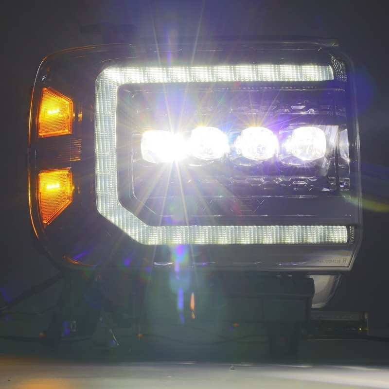 AlphaRex 14 - 18 GMC Sierra NOVA LED Proj Headlights Plnk Style Alpha Blk w/Activ Light/Seq Signal/DRL - CPC Performance