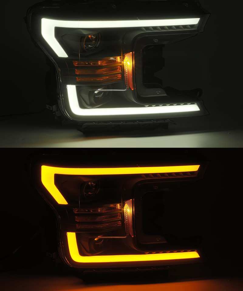 AlphaRex 18 - 19 Ford F - 150 PRO - Series Proj Headlights Plank Style Gloss Blk w/Activ Light/Seq Signal - CPC Performance