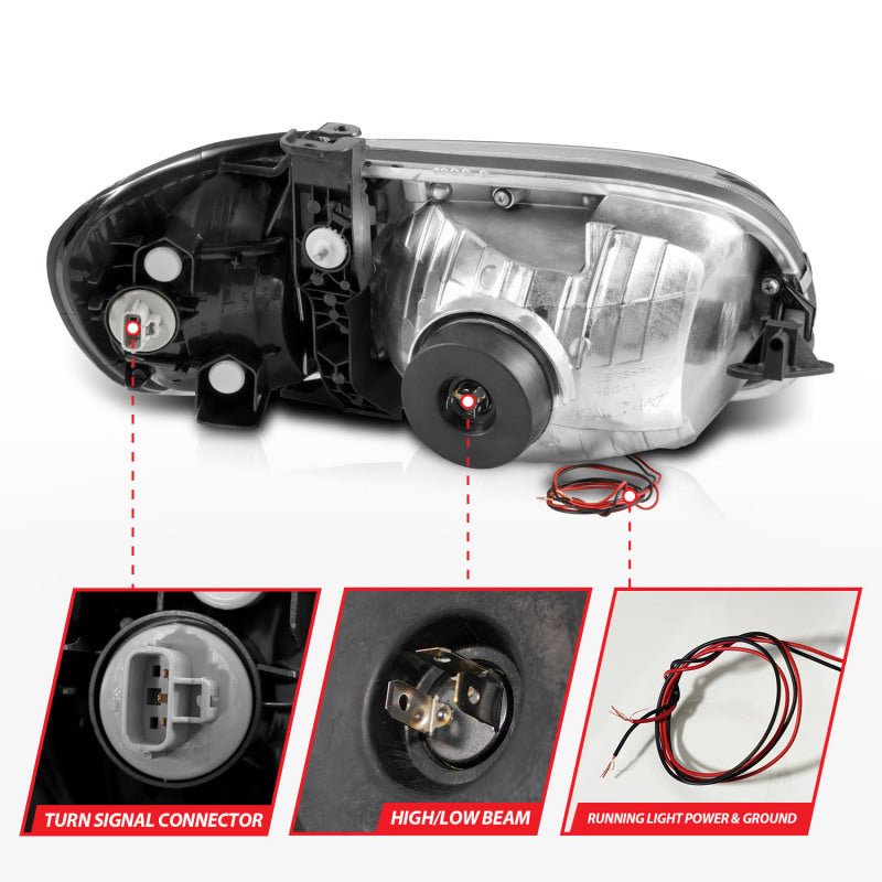 ANZO 00 - 04 Toyota Tundra (Fits Reg/Acc Cab Only) Crystal Headlights w/Light Bar Black w/Corner Light - CPC Performance