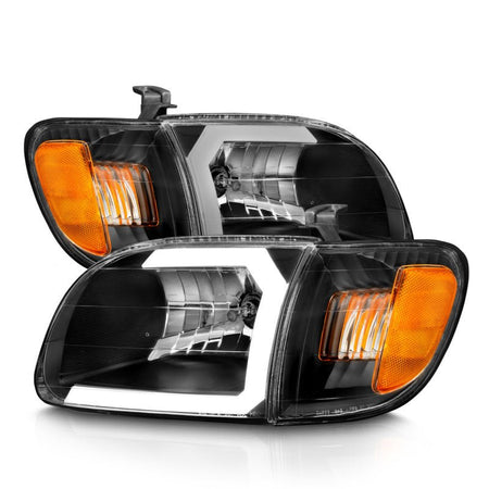ANZO 00 - 04 Toyota Tundra (Fits Reg/Acc Cab Only) Crystal Headlights w/Light Bar Black w/Corner Light - CPC Performance