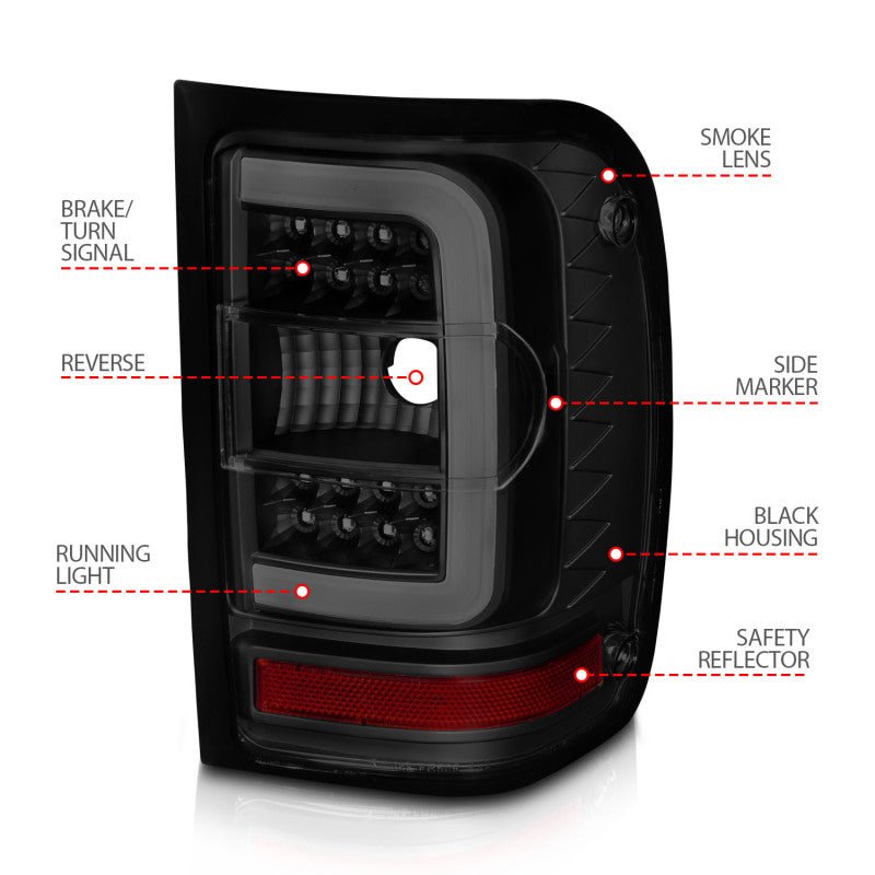ANZO 01 - 11 Ford Ranger LED Taillights - Black Housing w/ Smoke Lens & Light Bar - CPC Performance