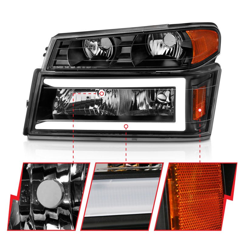 ANZO 04 - 12 GM Colorado/Canyon/I - Series Crystal Headlights - w/ Light Bar Black Housing 4pcs - CPC Performance