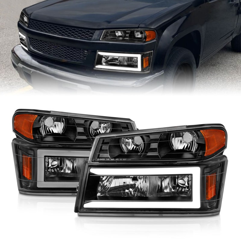 ANZO 04 - 12 GM Colorado/Canyon/I - Series Crystal Headlights - w/ Light Bar Black Housing 4pcs - CPC Performance