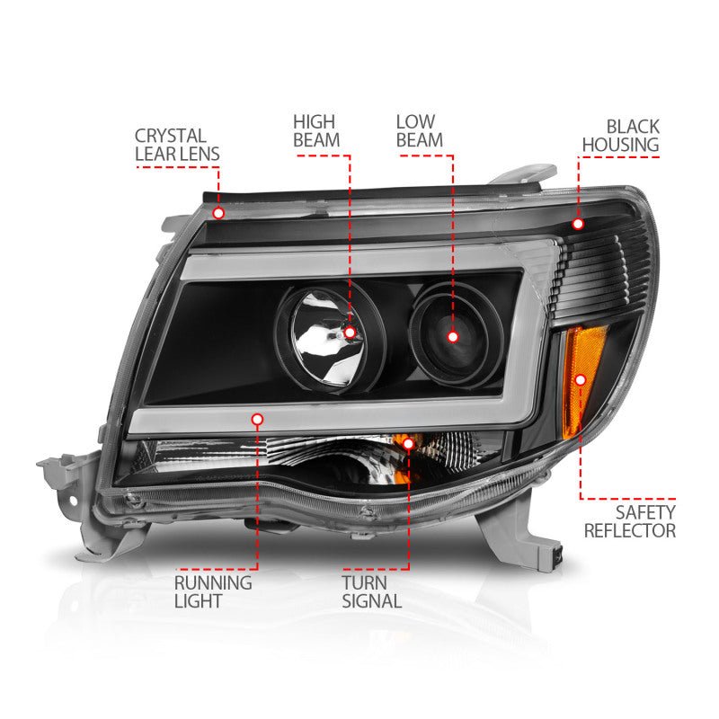 ANZO 05 - 09 Toyota Tacoma Projector Light Bar Style Headlights w/ C Light Bar - CPC Performance