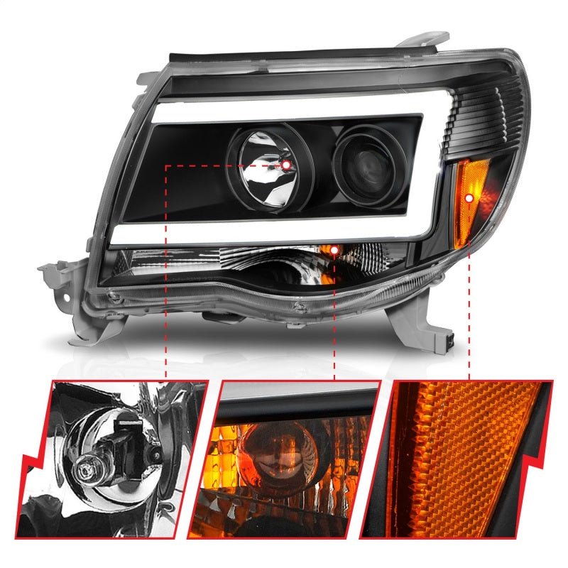 ANZO 05 - 09 Toyota Tacoma Projector Light Bar Style Headlights w/ C Light Bar - CPC Performance