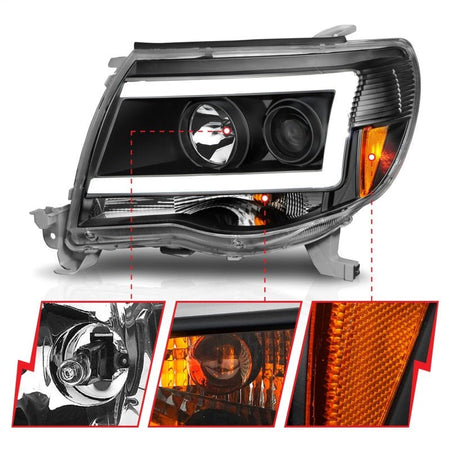 ANZO 05 - 09 Toyota Tacoma Projector Light Bar Style Headlights w/ C Light Bar - CPC Performance