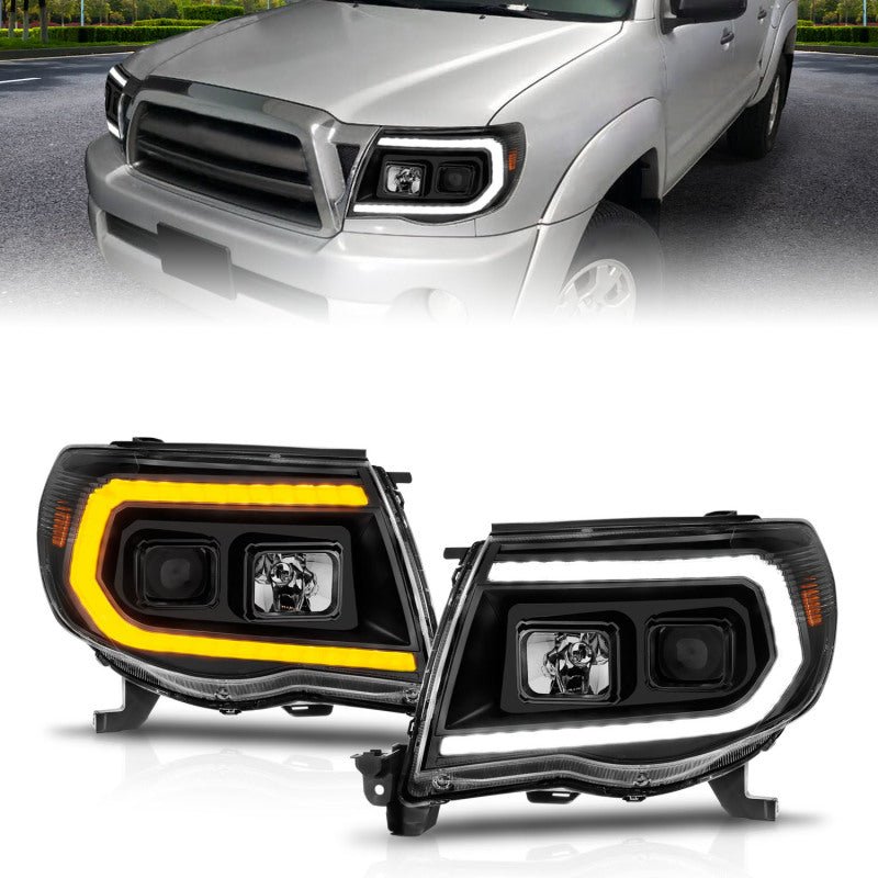 ANZO 05 - 11 Toyota Tacoma Projector Headlights w/Light Bar Switchback Black Housing - CPC Performance