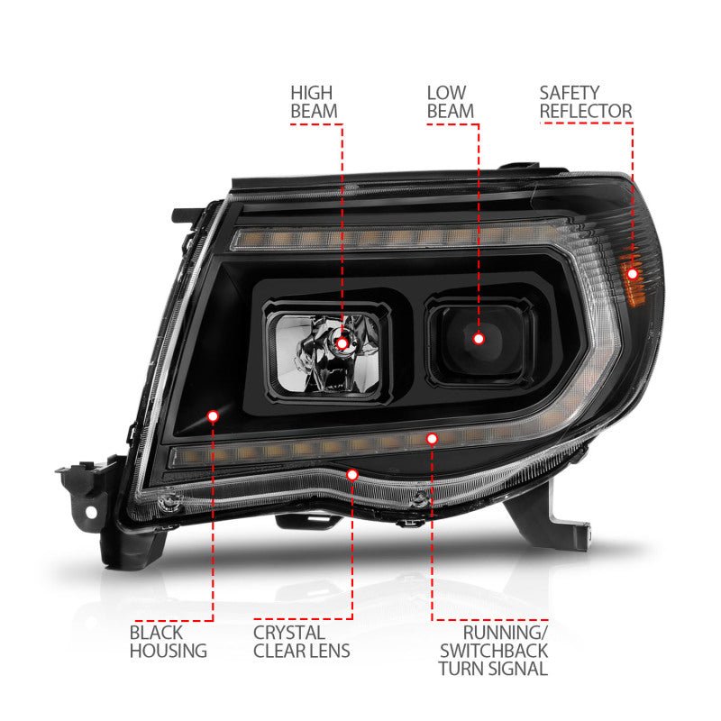 ANZO 05 - 11 Toyota Tacoma Projector Headlights w/Light Bar Switchback Black Housing - CPC Performance