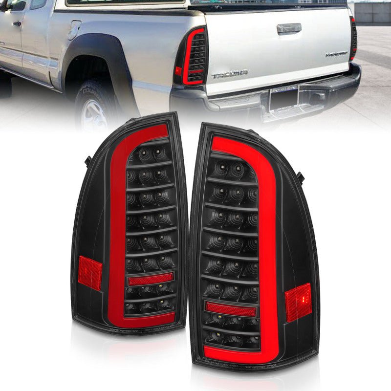 ANZO 05 - 15 Toyota Tacoma Full LED Tail Lights w/Light Bar Sequential Black Housing Clear Lens - CPC Performance