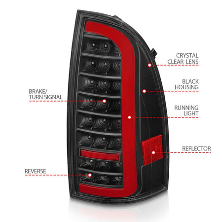 ANZO 05 - 15 Toyota Tacoma Full LED Tail Lights w/Light Bar Sequential Black Housing Clear Lens - CPC Performance