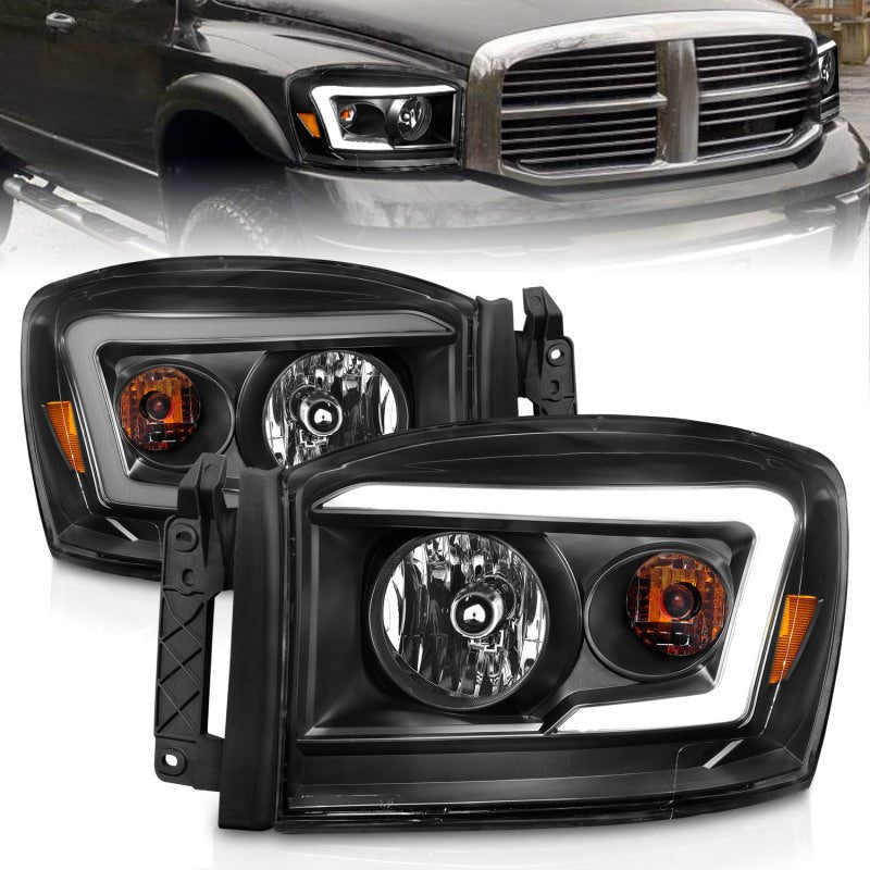 ANZO 06 - 09 Dodge RAM 1500/2500/3500 Headlights Black Housing/Clear Lens (w/ Light Bars) - CPC Performance