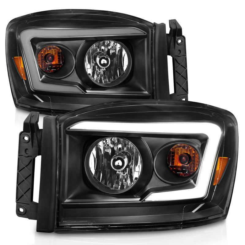 ANZO 06 - 09 Dodge RAM 1500/2500/3500 Headlights Black Housing/Clear Lens (w/ Light Bars) - CPC Performance