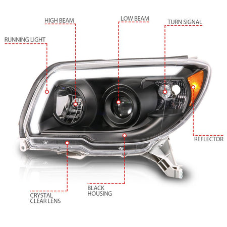 ANZO 06 - 09 Toyota 4 Runner Projector Headlights Plank Style - Black - CPC Performance