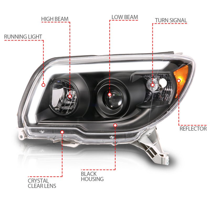 ANZO 06 - 09 Toyota 4 Runner Projector Headlights Plank Style - Black - CPC Performance