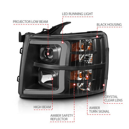 ANZO 07 - 13 Chevrolet Silverado 3500 Projector Headlights - Black Amber - CPC Performance