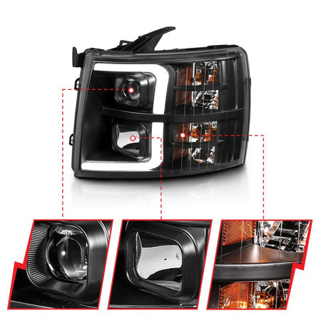 ANZO 07 - 13 Chevrolet Silverado 3500 Projector Headlights - Black Amber - CPC Performance