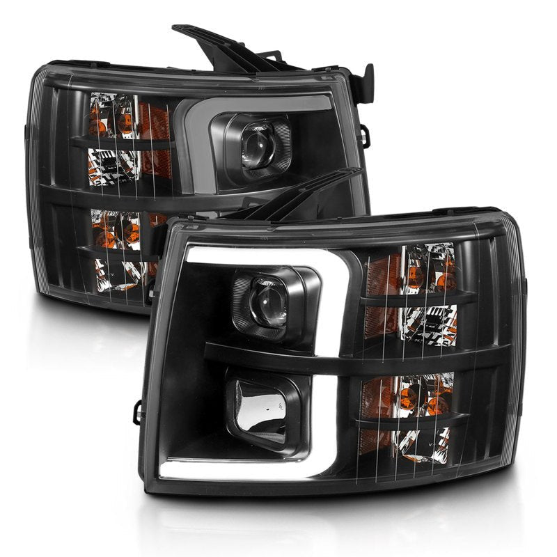 ANZO 07 - 13 Chevrolet Silverado 3500 Projector Headlights - Black Amber - CPC Performance