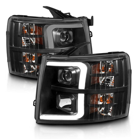 ANZO 07 - 13 Chevrolet Silverado 3500 Projector Headlights - Black Amber - CPC Performance