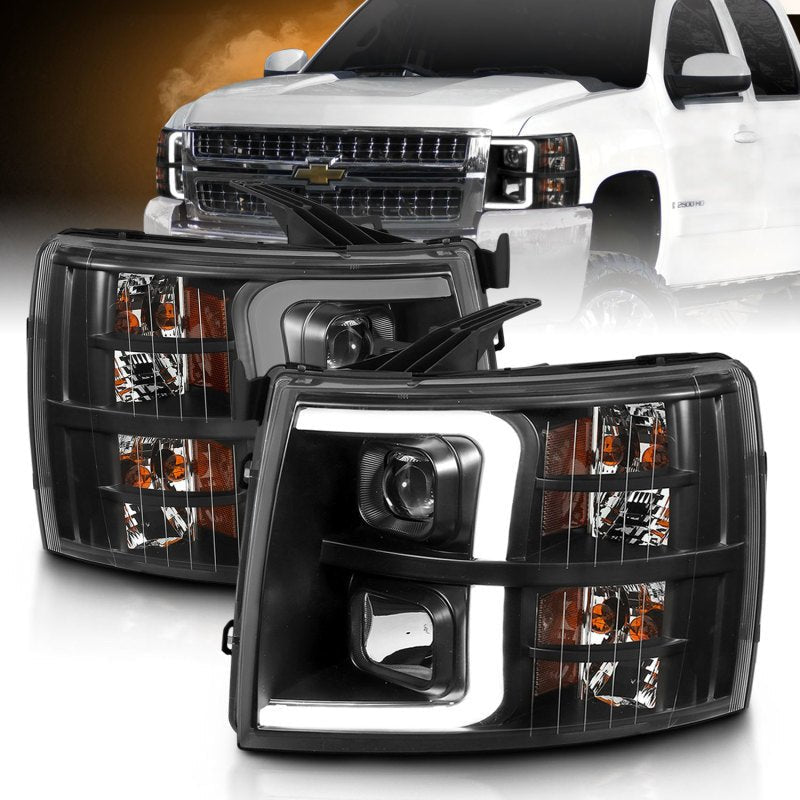 ANZO 07 - 13 Chevrolet Silverado 3500 Projector Headlights - Black Amber - CPC Performance