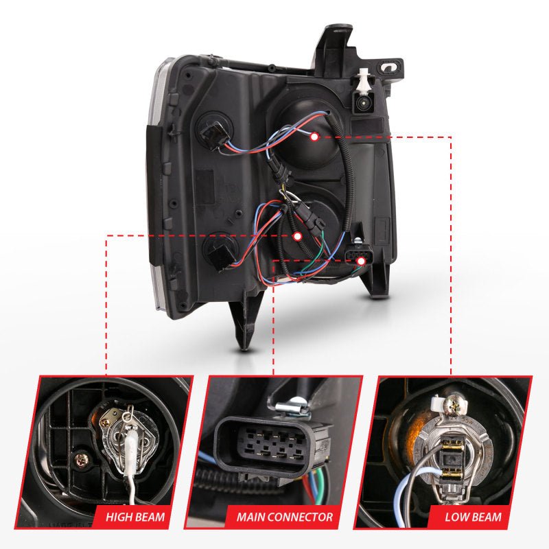 ANZO 07 - 13 Chevrolet Silverado 3500 Projector Headlights - Black Amber - CPC Performance