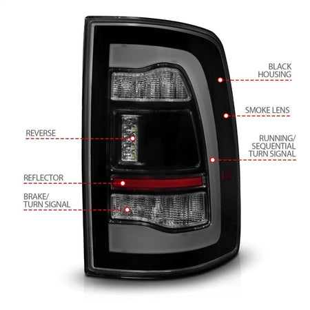 ANZO 09 - 18 Dodge Ram 1500 Sequential LED Taillights Smoke Black w/Switchback Amber Signal - CPC Performance