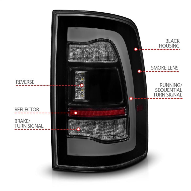 ANZO 09 - 18 Dodge Ram 1500 Sequential LED Taillights Smoke Black w/Switchback Amber Signal - CPC Performance