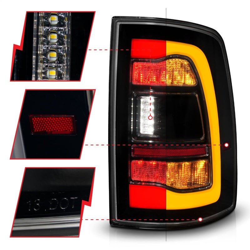 ANZO 09 - 18 Dodge Ram 1500 Sequential LED Taillights Smoke Black w/Switchback Amber Signal - CPC Performance