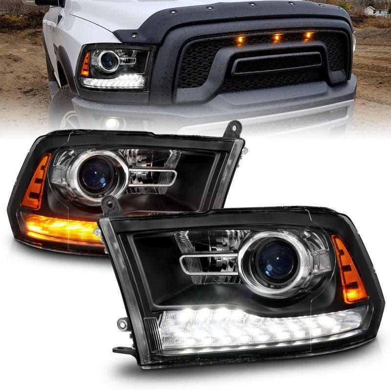ANZO 09 - 18 Dodge Ram 1500/2500/3500 LED Plank Style Headlights Switchback + Sequential - Matte Black - CPC Performance