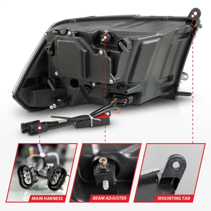 ANZO 09 - 18 Dodge Ram 1500/2500/3500 LED Plank Style Headlights Switchback + Sequential - Matte Black - CPC Performance