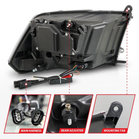 ANZO 09 - 18 Dodge Ram 1500/2500/3500 LED Plank Style Headlights Switchback + Sequential - Matte Black - CPC Performance