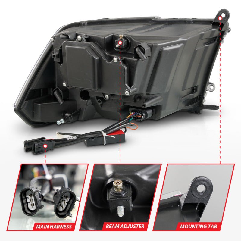 ANZO 09 - 18 Dodge Ram 1500/2500/3500 LED Plank Style Headlights Switchback + Sequential - Matte Black - CPC Performance