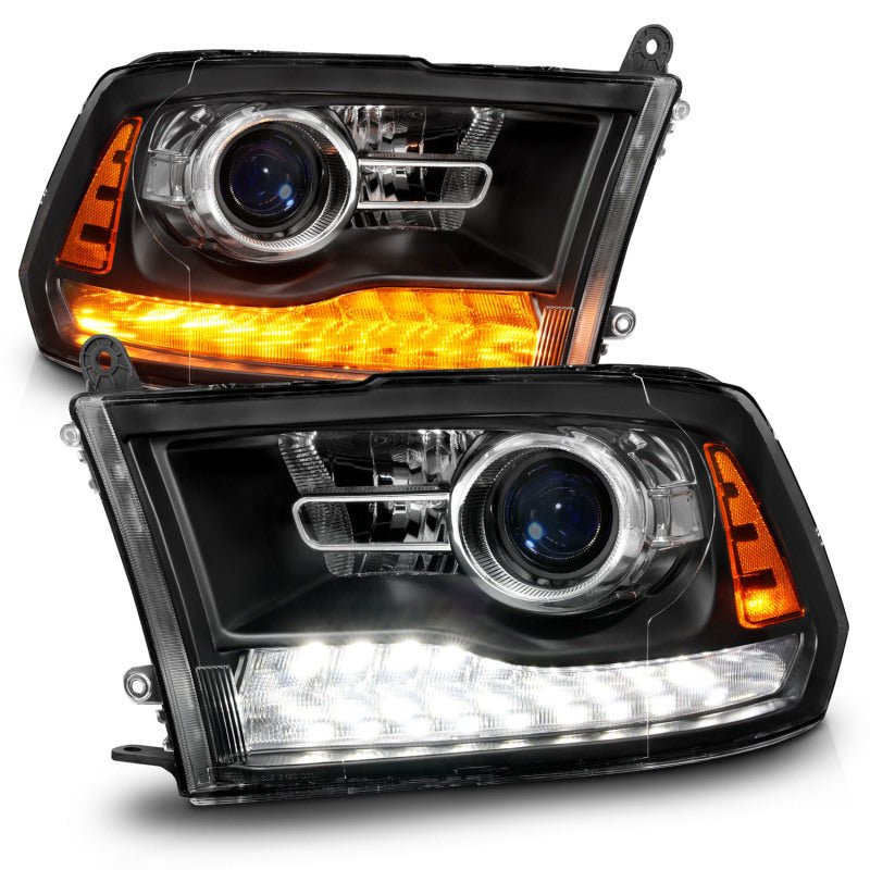 ANZO 09 - 18 Dodge Ram 1500/2500/3500 LED Plank Style Headlights Switchback + Sequential - Matte Black - CPC Performance