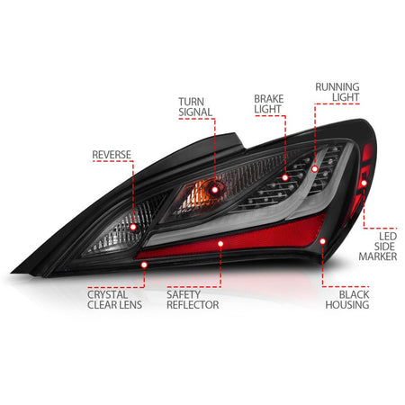 ANZO 10 - 13 Hyundai Genesis 2DR LED Taillights Smoke - CPC Performance