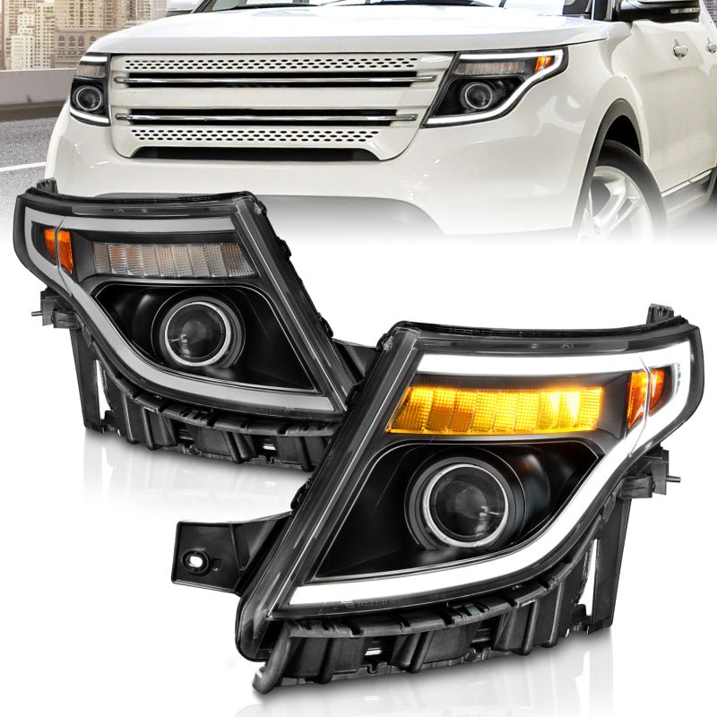 ANZO 11 - 15 Ford Explorer (w/Factory Halogen HL Only) Projector Headlights w/Light Bar Black Housing - CPC Performance